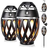 ANERIMST Outdoor Bluetooth Speakers, Waterproof Wireless Speakers with Torch Flame Light, Cool Gadgets for Men Women, LED Lantern for Gardening Camping Patio Hot Tub, 2 Pack (Black)