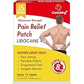 CARELIVING 4% Lidocaine Pain Relief Patch, 15 Count, 3.9” x 5.5”, Maximum Strength Gel Patches for Back Knee Neck Joint Ache Muscle Soreness, Portable Heating Pad, Multi-Purpose Heat Wraps