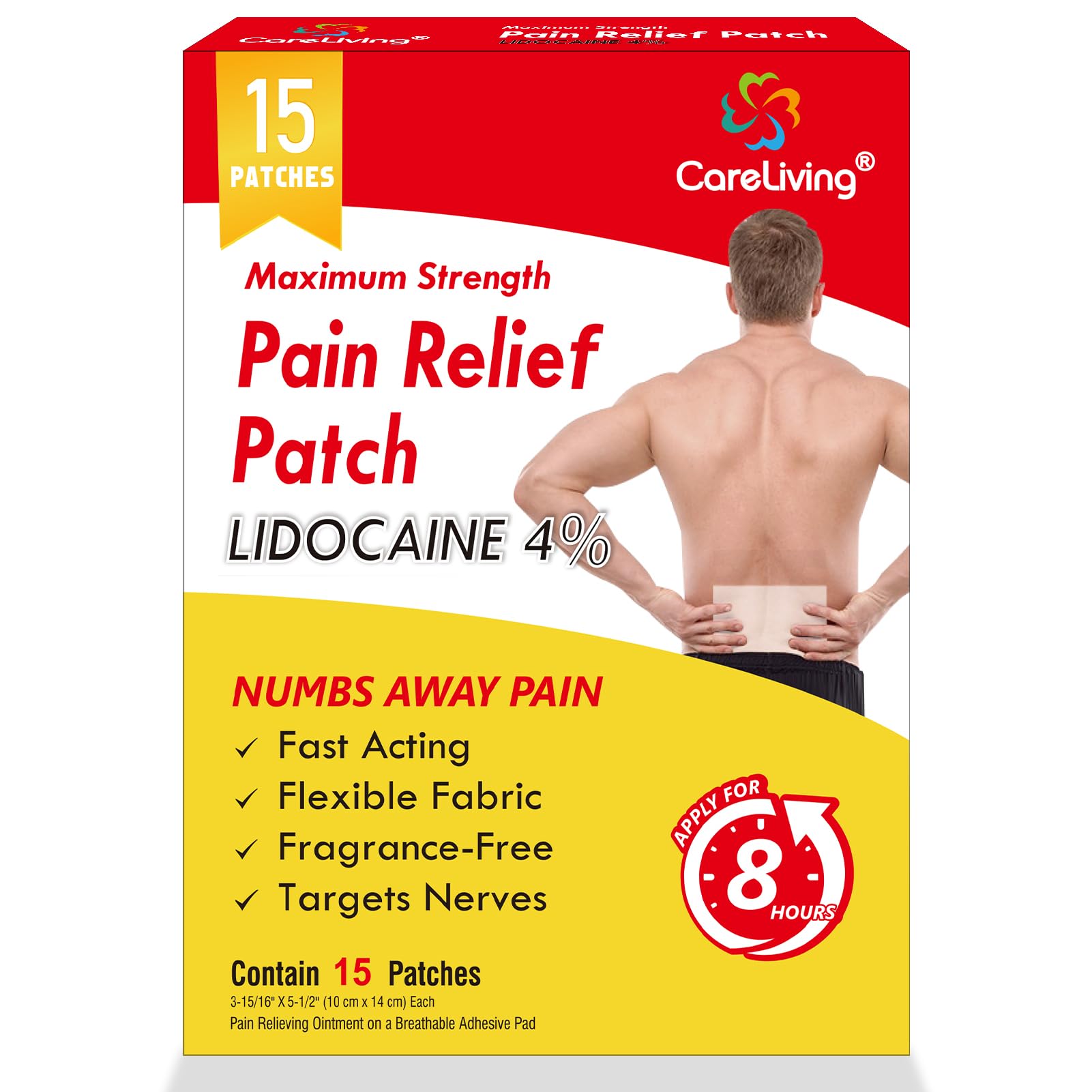 CARELIVING 4% Lidocaine Pain Relief Patch, 15