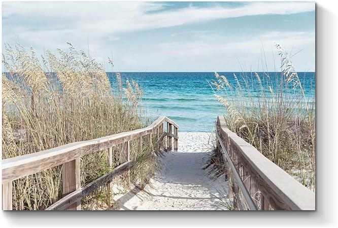 Amazon De Wall Artwork Wandbild Mit Strandmotiv Motiv Meereslandschaft Malerei Zaun Weg Auf