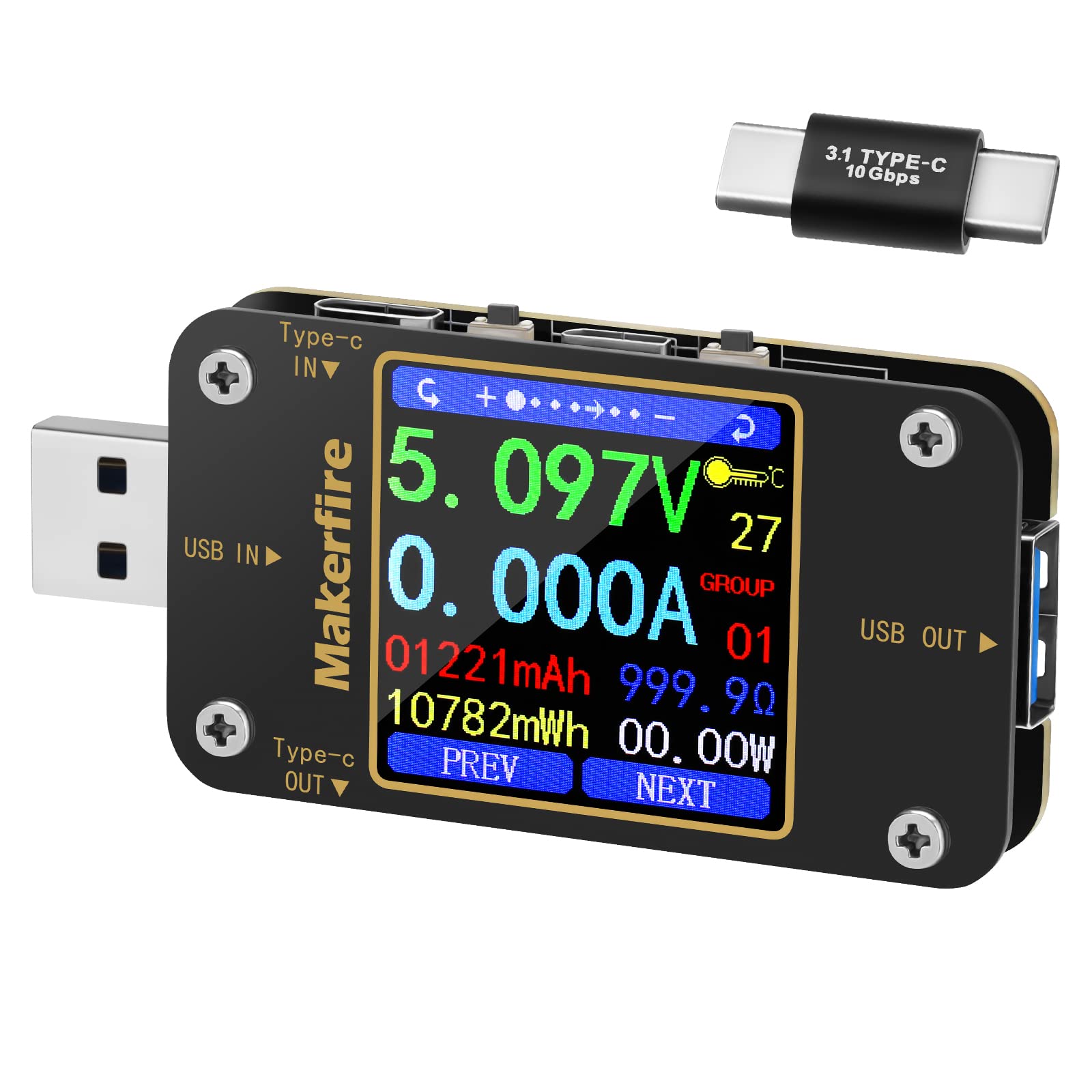 USB Tester Voltmeter USB Voltage Tester with Bluetooth USB Power Meter Digital Voltage Current Power Color Display Multimeter USB C Tester Multi-Function Type-C PD Ammeter Detector