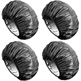 Aquior Shower Cap, Extra Large Shower Cap for Men, Satin EVA Double Layer Waterproof Reusable Hair Cap for Women Long Hair(All Black 4 Pack)