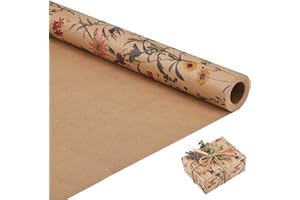 SUMAJU Kraft Floral Wrapping Paper Roll 17 Inch x 33 Feet Vintage Wildflower Gift Wrapping for Gifts Wedding Bridal Shower Bi