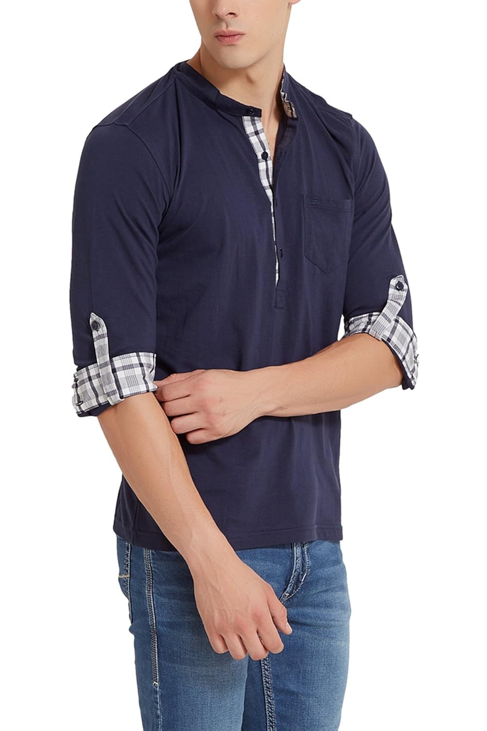 elaborado men's henley neck tshirt - navy
