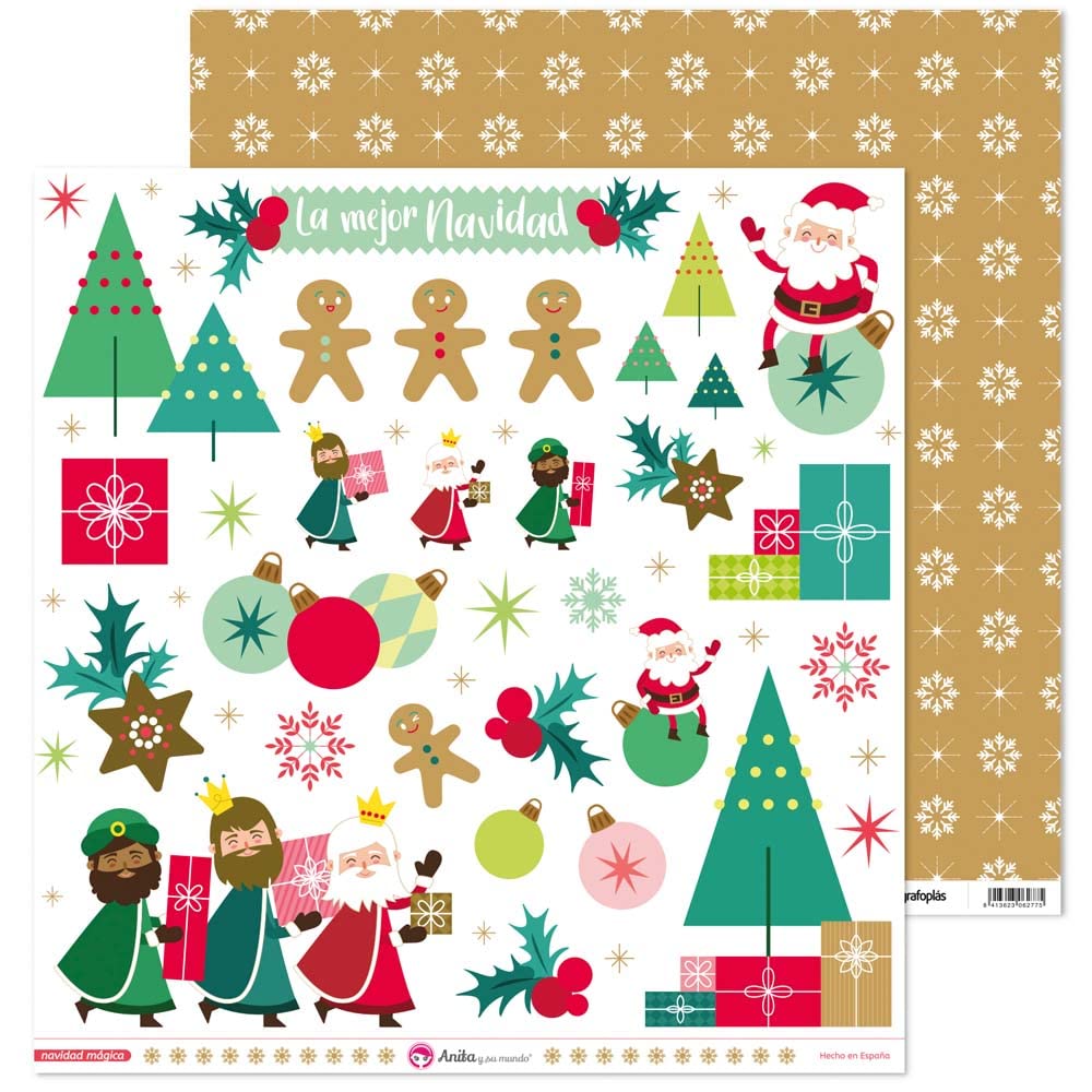 Anita y su mundo 37010950. Pack of 5 Scrapbooking Sheets with Cut-Out Paper, 30.5 x 30.5 cm, Magic Christmas Collection