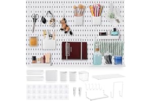 Unittype 17 Pcs Peg Board Combination Kit, 6 Plastic Wall Pegboard with 11 Accessories, 33" x 22" Desk Pegboard Organizer with Shelf Hook for Office, Kitchen, Gaming, Garage, Craft Room(White)