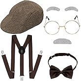 Gvhntk 1920s Mens Gangsters Costume Set Old Man Costume Accessories Grandpa Fancy Kit Newsboy Hat