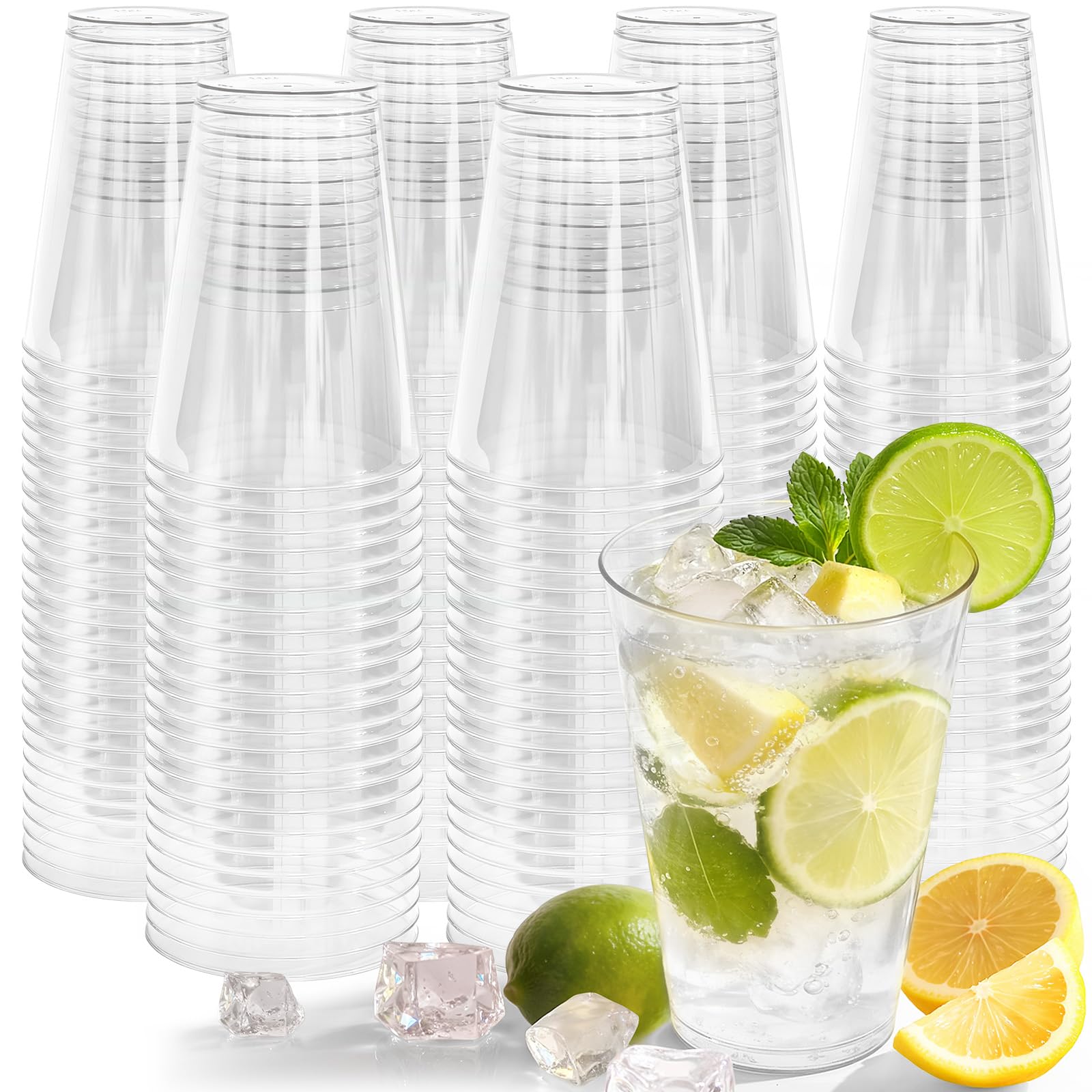 Photo 1 of 200 Pack Clear Plastic Cups 12 oz Plastic Drinking Cups for Cold Drink Elegant Plastic Cocktail Glasses for Party Fancy Party Disposable Cups for Wedding Birthday Holiday and Other Celebrations