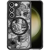 XIZYO Magnetic Case for Samsung Galaxy S23 Plus Floral Rose Flower Cute [Compatible with Magsafe] for Women Girls Aesthetic Pattern Slim TPU Shockproof Bumper Cover, Black