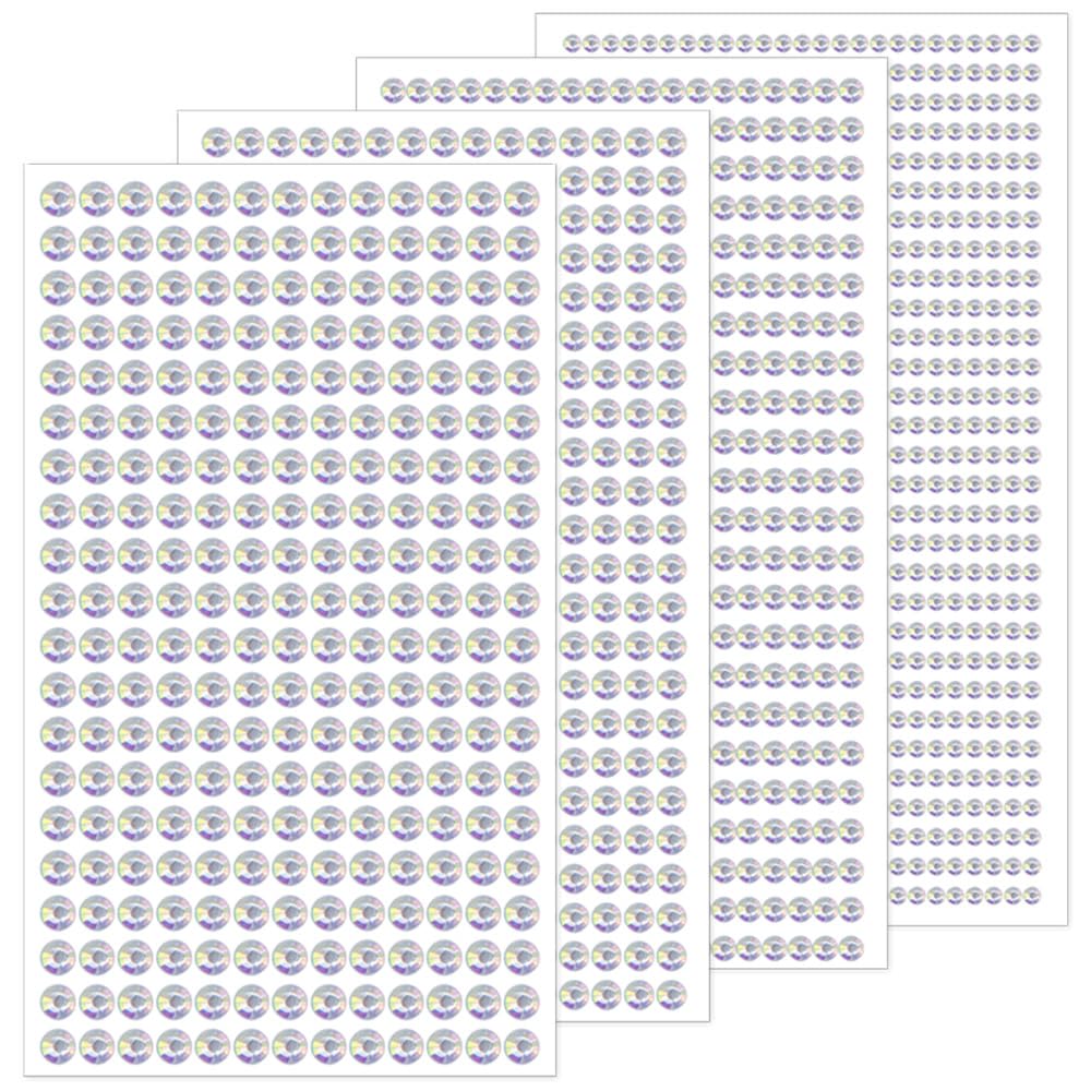 Photo 1 of 1799pcs Gem Jewel Stickers - Self Adhesive Rhinestone Stickers, Stick on Gems for Crafts, Acrylic Bling Round Rhinestones, Craft Supplies for Kids 4Sheets 4Sizes WhiteAB