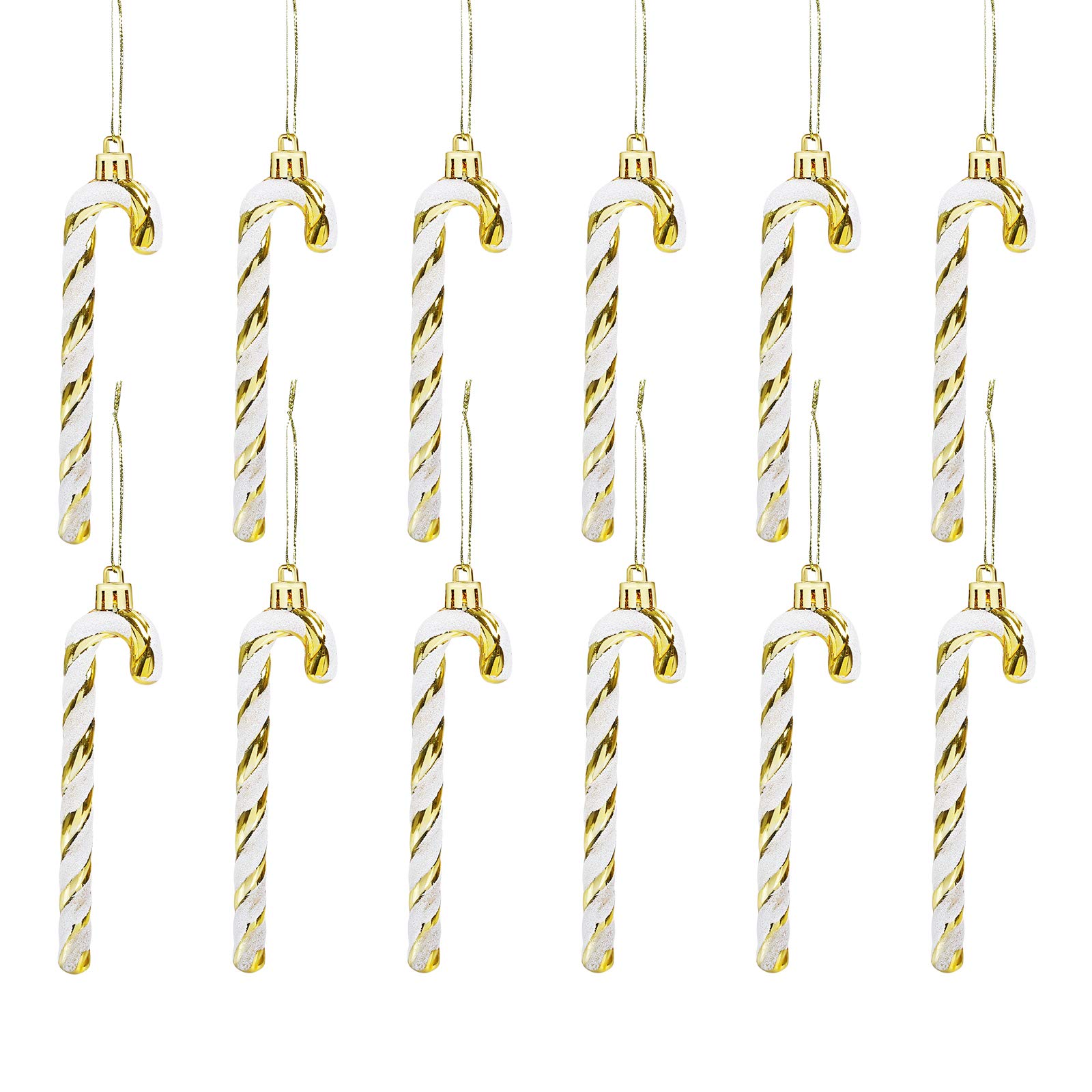 GWHOLE 12 Pack Candy Cane Christmas Decorations Gold and White Baubles Small Hanging Ornament for Christmas Tree Cream Decoration Xmas Decor