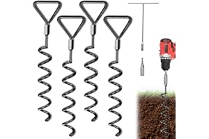 4 PCS 16.7 Inch Trampoline Stakes, Mosxoed Heavy Duty Trampoline Anchors Kit, Corkscrew Shape Steel Stakes High Wind Anchor Kit with T Hook for Trampolines Camping Tents, Spiral Ground Anchors