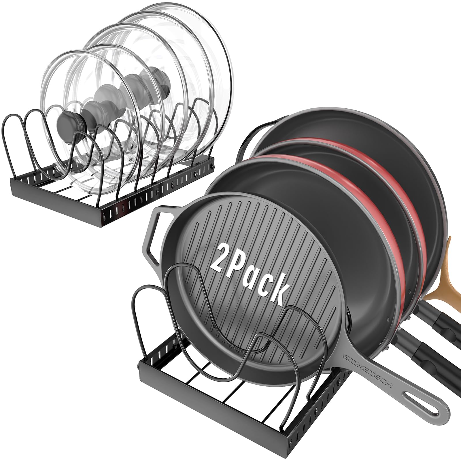 Photo 1 of 2PACK Pot Lid Organizers Inside Cabinet for Kitchen, Pots and Pans Organizer Under Cabinet with 16 Adjustable Dividers, Countertop Lid Holder, Rust-Resistant, Tool-Free Installation, Easy to Clean