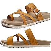 KuaiLu Womens Orthopedic Sandals With Comfortable Arch Support Cushion Yoga Mat Slides Fashion Summer Beach Flat Sandles Adjustable Open Toe Travel Outdoor Plantar Fasciitis Flip Flops Beige9