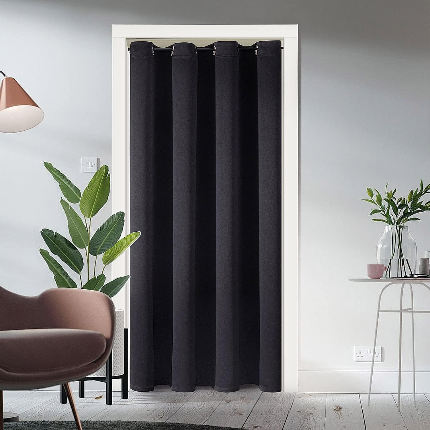 Window Treatments - ChrisDowa Blackout Door Curtains for Doorway Privacy, Grommet Closet Curtains for Bedroom Closet Door, Thermal Insulated Temporary Door Cover Room Divider Curtain (1 Panel, Black, 34 x 80 Inch)