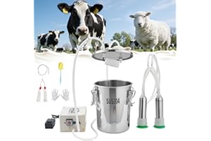 VEVOR Goat Milking Machine, 1.8 Gal / 7 L Food-Grade Stainless Steel Bucket, 4 Teat Cups for Cows and Goats, with 8000 mAh Re