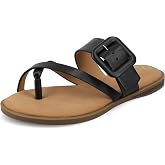 Journee Womens cushioned footbed Layra Slide on Sandal Faux Leather Oversized Buckle Multi Straps Flat sole