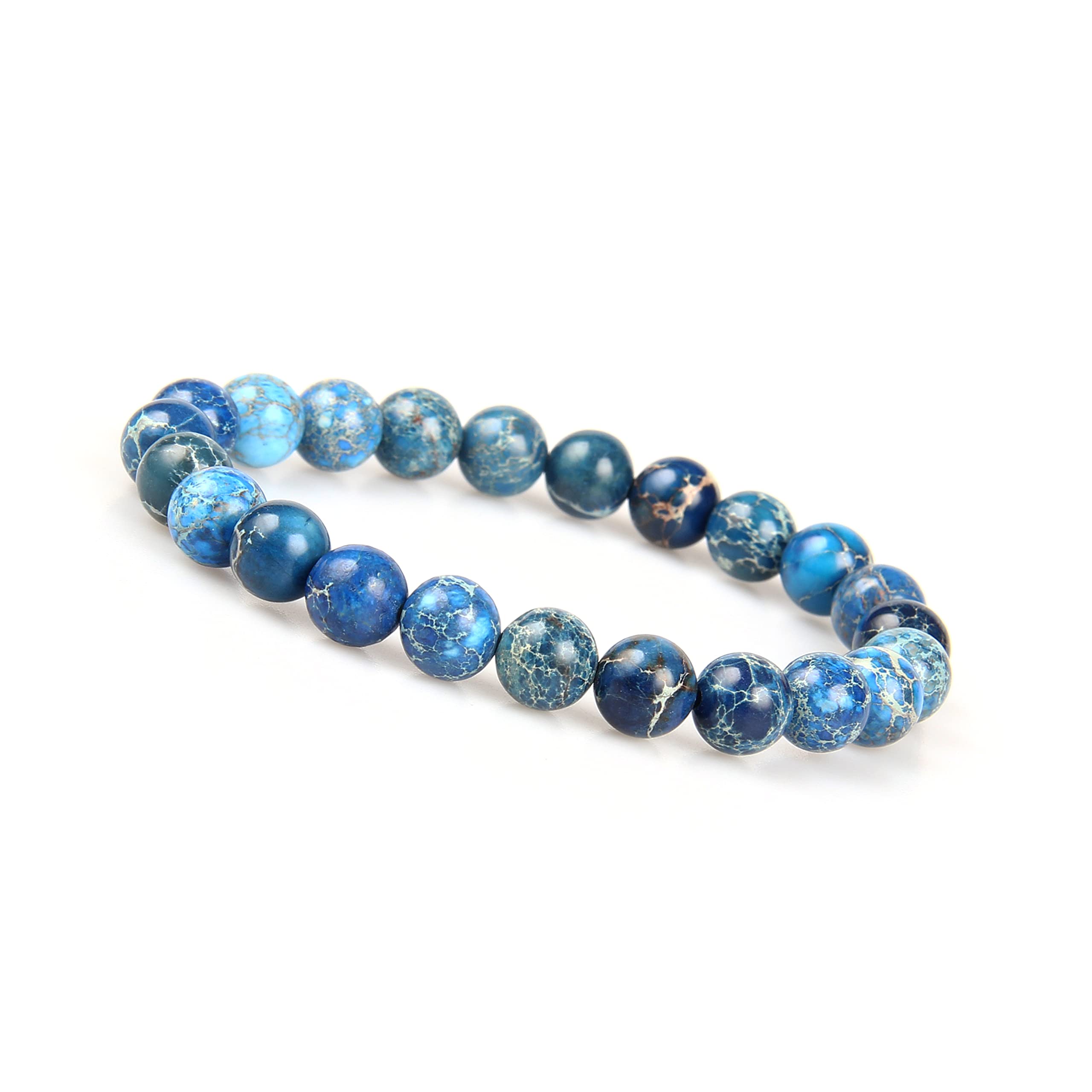 GD GOOD.designs EST. 2015 Chakra bead bracelet blue for men and women I Made from 8 mm marine sediment jasper natural stones I Single-coloured unisex bead chakra wristband