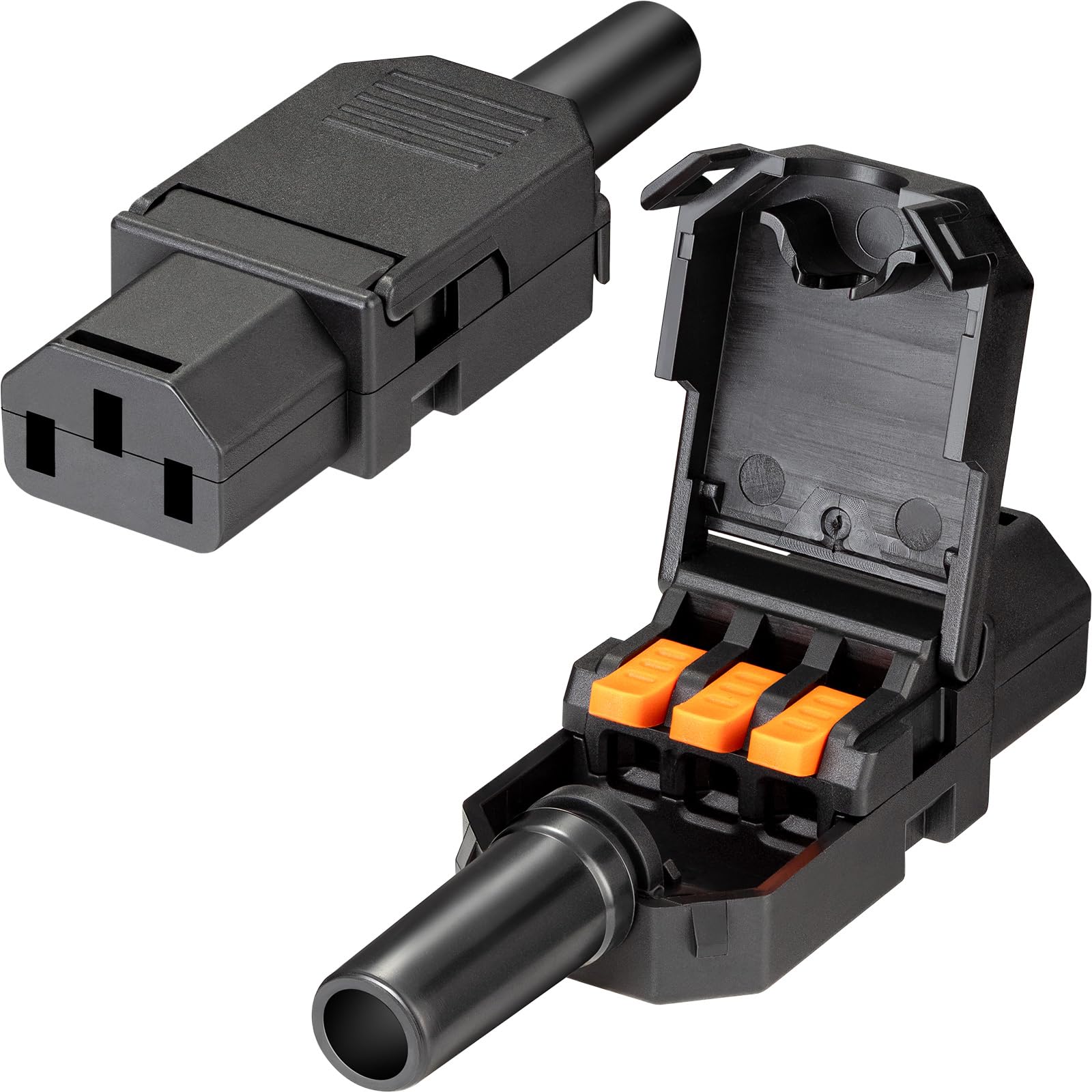 JANDECCN 2Pack 3 Pin Terminal Quick Connectors, 10A 250V IEC320 C13 Female Inline Power Plug Adapter Socket Connector
