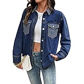 Sidefeel Women's Jean Jacket Oversized Boyfriend Shacket Button Down Long Sleeve Trendy Tonal Wash Denim Jackets