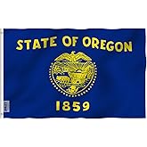 ANLEY Fly Breeze 3x5 Foot Oregon State Flag - Vivid Color and Fade Proof - Canvas Header and Double Stitched - Oregon OR Flags Polyester with Brass Grommets 3 X 5 Ft