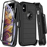 KECAI for iPhone X Case with Built-in Screen Protector, iPhone Xs Case Belt Clip Holster,Heavy Duty Shockproof Drop Protection Military Grade Rugged Full Body Phone Cover with Kickstand (Black)