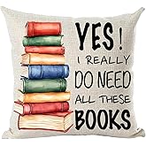 Ramirar Black Quote Yes I Really Do Need All These Books School Library Reading Room Decorative Throw Pillow Cover Case Home Living Room Bed Sofa Car Cotton Linen Square 18 x 18 Inches