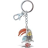 Aqua79 Toucan Keychain - Silver 3D Sparkling Charm Rhinestones Fashionable Stylish Metal Alloy Durable Key Ring Bling Crystal Jewelry Accessory With Clasp
