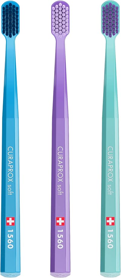 Curaprox Swiss 1560 Soft Toothbrush 0.15mm 3 Pack Assorted Colors