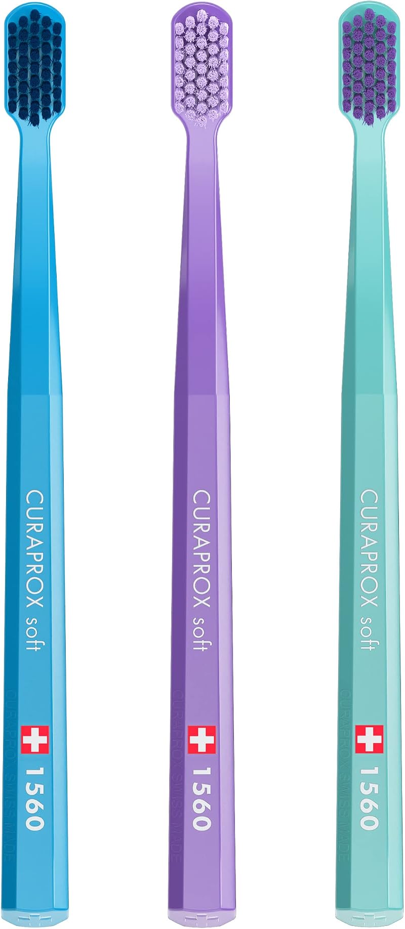 Curaprox Swiss 1560 Soft Toothbrush 0.15mm 3 Pack Assorted Colors