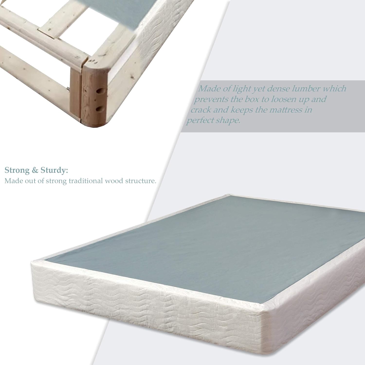 Spring Coil 5-Inch Easy Wood Box Spring With Simple Assembly Queen,Beige: Furniture & Decor