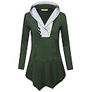 Miusey Boutique Clothing For Women, Ladies Plus Size Causal Business Soft Surrouding Tops Asymmetrical Tunic Hoodie Cover-up Regular Semi-Formal Feminine Long Sleeve Patchwork T Shirt Dark Green XXL