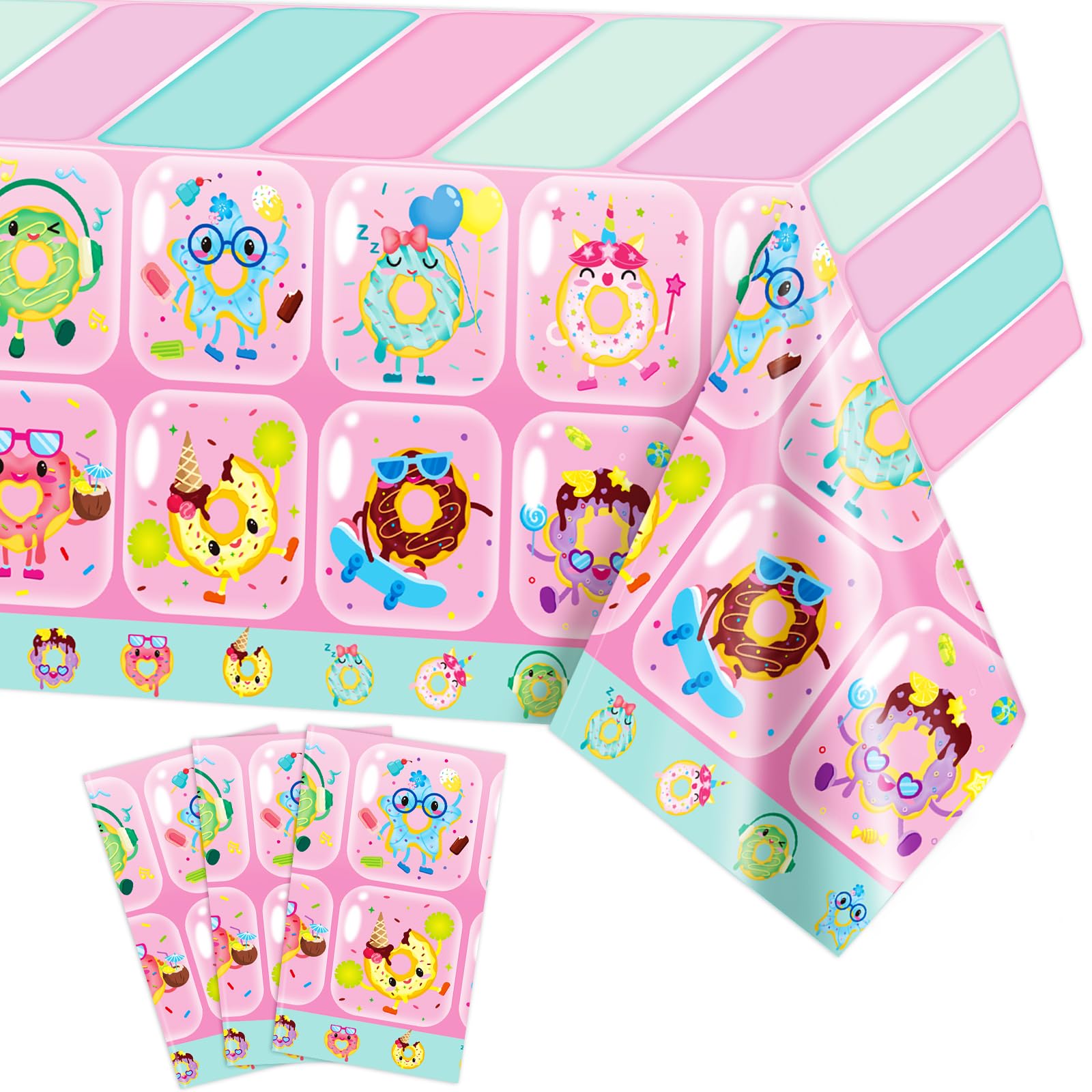 Photo 1 of PHOGARY Donut Party Decorations 3PCS Donut Table Cloth, Disposable Plastic Rectangular Donut Tablecloth for Kids Baby Shower Donut Birthday Party Decorations Donut Grow Up Party Supplies 51" X 86"