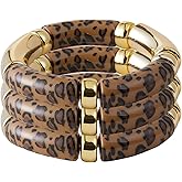 KOLODOGO 3PCS Chunky Bangles Bracelets for Women Stackable Chunky Bracelets Acrylic Bamboo Bracelet Stretch Bracelets for Women as Jewelry Gift