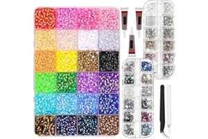 48 Colors Resin Jelly Rhinestones for Bedazzling, 3mm 32000 Pcs Flatback Gems, Tweezers and Pickup Pen for Crafts Clothes DIY