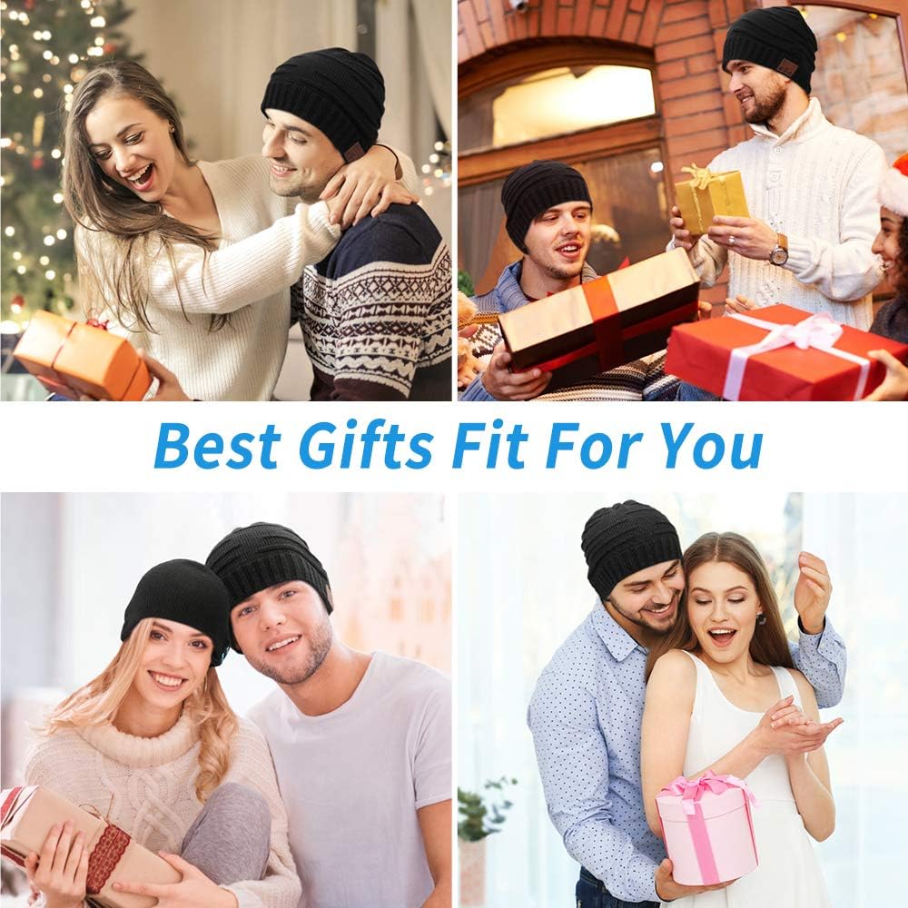 Bluetooth Beanie for Men Wireless Beanie Hat Knit Winter Hat Beanie for Men Women, Upgrade V5.0 Music Hat Black Beanie Bluetooth Hat, Unique Christmas Tech Gifts for Men Women Boys Girls Dad Kids: Clothing
