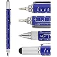 HeTaoCat Metal Multi-tool - 6-in-1 Stylus Pen with Screwdriver, Phillips & Flathead Bits, Ballpoint Pen, Stylus, Bubble Level, Ruler (Blue)