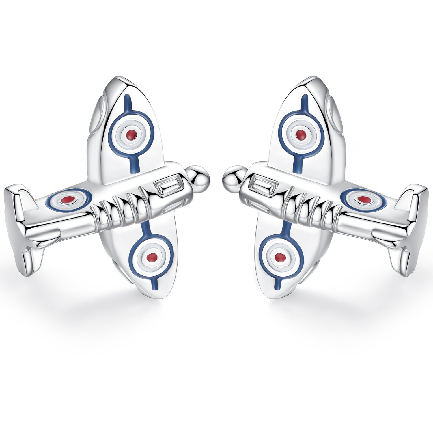 HONEY BEAR Spitfire War Aircraft Plane Cufflinks for Men Shirt Silver WWII Fighter,Stainless Steel