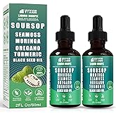 Soursop Pure Liquid Drops 10 in 1 with Sea Moss, Moringa, Turmeric, Black Seed Oil, Oregano, Ashwagandha | Herbal extracts for Overall Health | Vegan, Non-GMO | 4 Fl Oz
