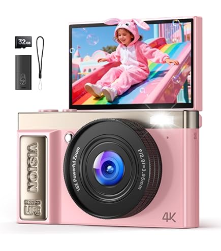 4K Digital Camera Pink for Girls Teens: 64MP Vlogging Camera with