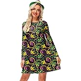 Women St Patricks Dress Long Sleeve Mardi Gras Holiday Printed A Line Dresses with Pockets