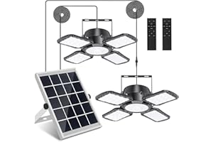 Yomisga Solar Pendant Lights Adjustable Solar Panel with Dual Lamps Indoor Shed Light 176 LED IP65 Waterproof Outdoor Motion Sensor Light with Remote Control for Shop, Garage, Barn, House