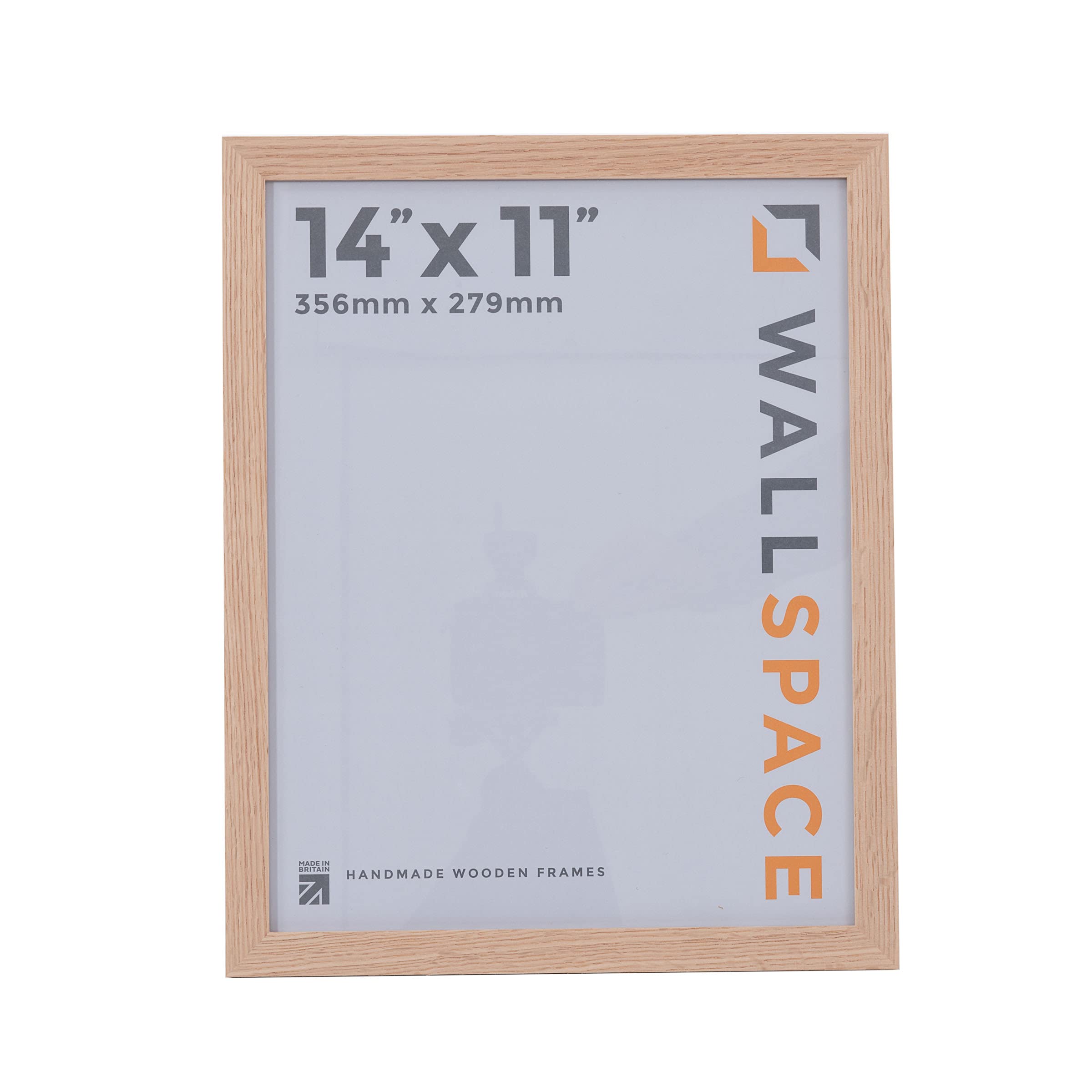 Wall Space 14x11 Oak Picture Frame | Oak 11x14 Photo Frame | 14 x 11 inch | 356x279mm | 35.6x27.9cm | Real Wood with Glass | Handmade Wooden Made in UK — image 1