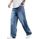 DFGIGT Mens Baggy Jeans Distressed Wide Leg Denim Pants Casual Loose Fit Trousers Streetwear