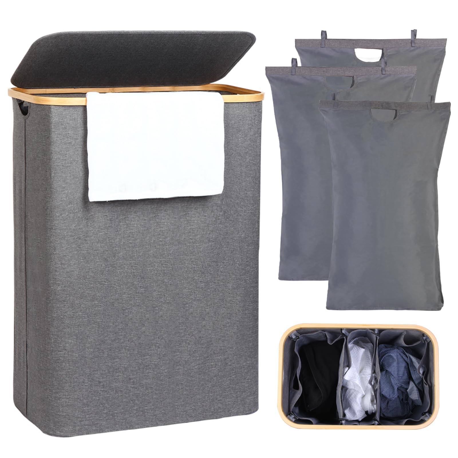 Laundry Basket with Lid Grey 160 L