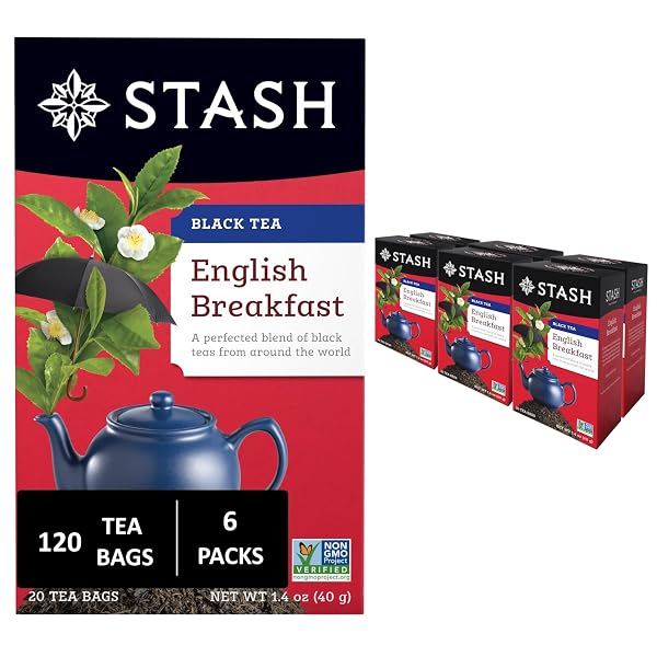 STASH TEA ENGLISH BREAKFAST BLACK TEA – CAFFEINATED, NON-GMO PROJECT VERIFIED PREMIUM TEA WITH NO ARTIFICIAL INGREDIENTS, 20 COUNT (PACK OF 6) – 120 BAGS TOTAL
