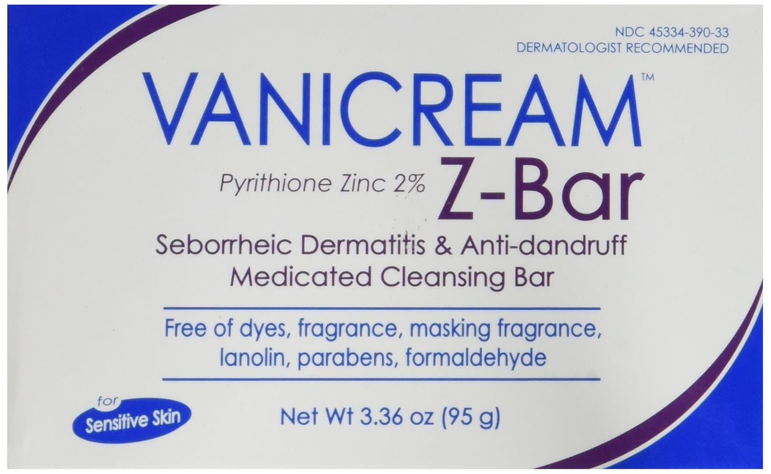 Vanicream Z-Bar | Medicated Cleansing Bar for Sensitive Skin | Maximum OTC Strength Zinc Pyrithione 2% | Helps Relieve Itching, Redness, and Flaking | 3.36 ounce
