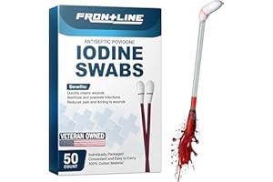 FrontLine Povidone Iodine Swabs, Antiseptic Swabsticks, Iodine Solution, Cleansing Cotton Swab, Individually Wrapped Medical Supplies, Wound Care, First Aid, Wound Cleaner, Box of 50