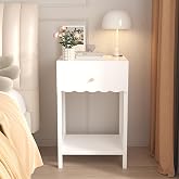 Xylavate Cute White Nightstand with Drawer, Scalloped Bedside Table, White | Cute Scalloped Edge Night Stand with Drawer and Open Shelf for Girls Bedroom, Nursery and Small Space