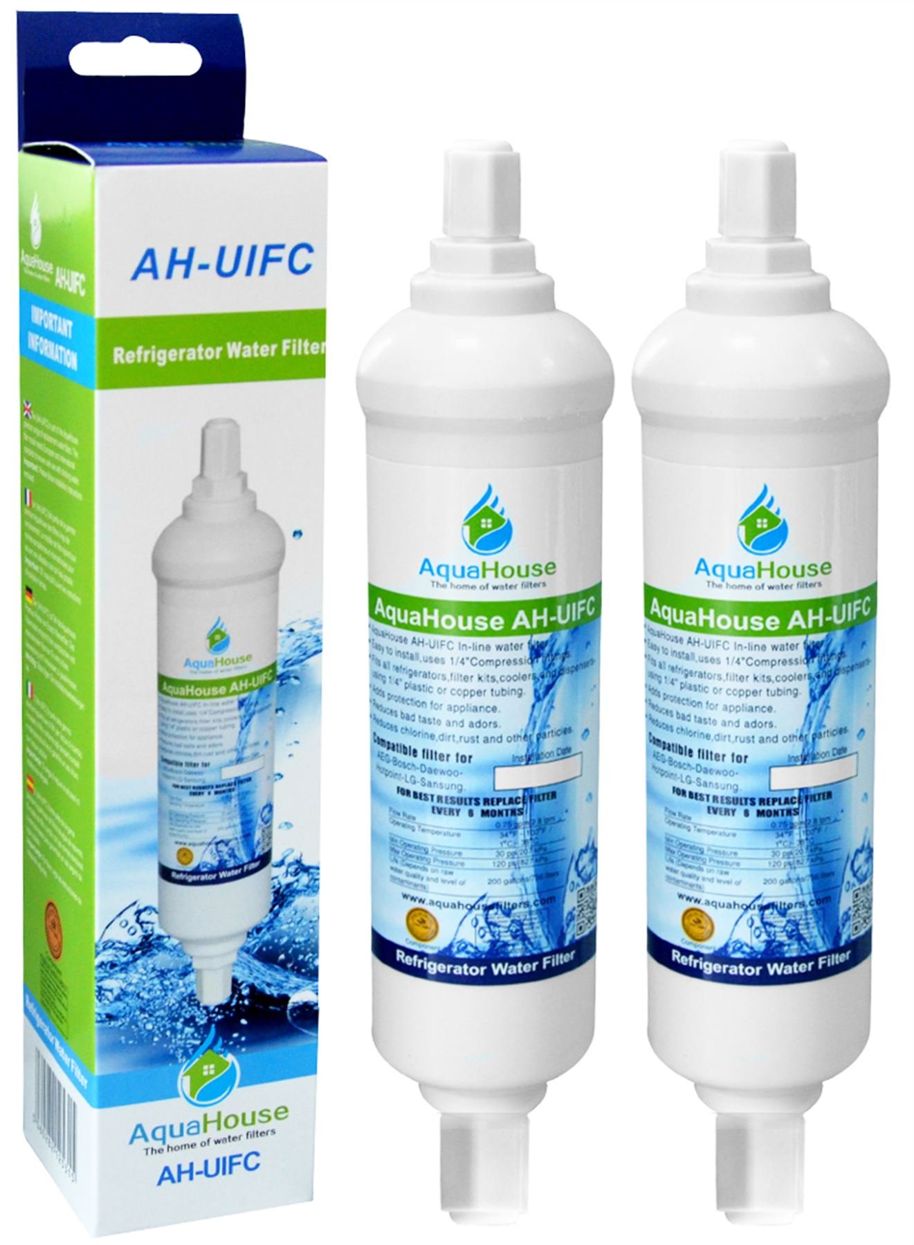 2X AH-UIFC Compatilbe Water Filter for Fridge LG & Hotpoint BL9808, 3890JC2990A, 5231JA2012B, 5231JA2012A & Daewoo DD-7098 - with Screw Connections